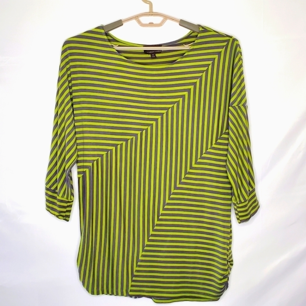 Fenn Wright Plus Size Striped Tunic 1X Gray Green 3/4 Sleeve Top Artsy Casual